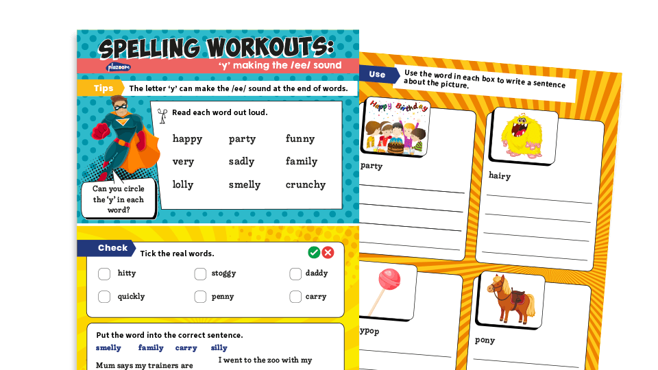 image of Year 1 ‘y’ making /ee/ sound: KS1 Spelling Worksheets