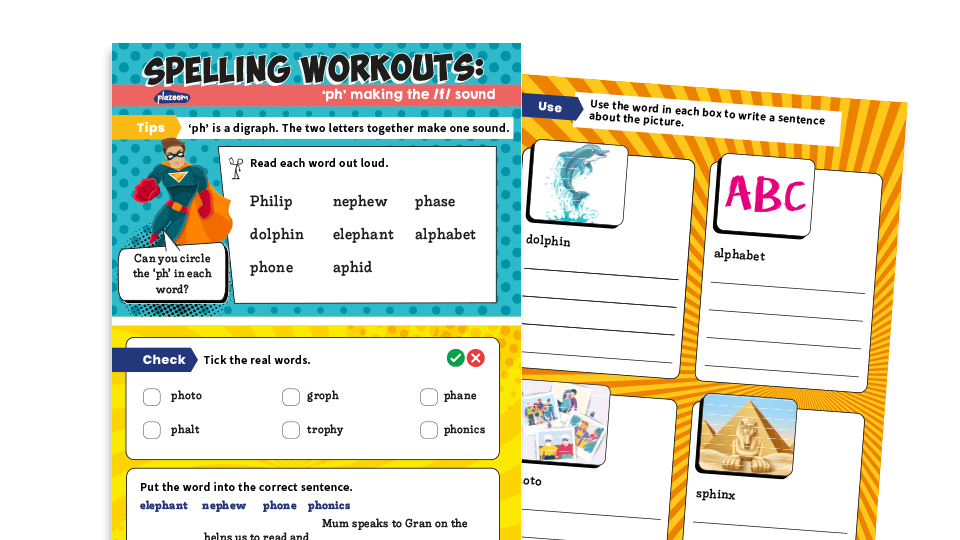 image of Year 1 ‘ph’: KS1 Spelling Worksheets