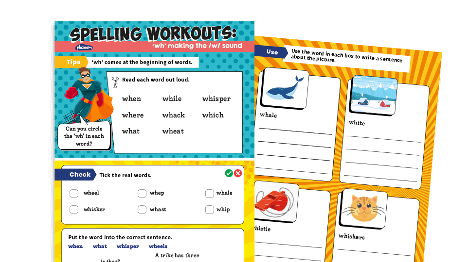 image of Year 1 ‘wh’: KS1 Spelling Worksheets