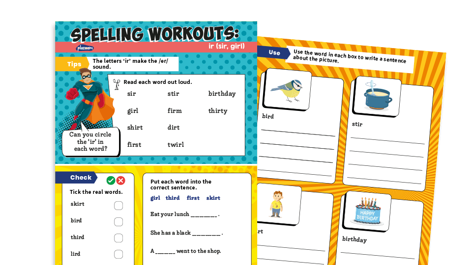 image of Year 1 ‘ir’ (girl, twirl): KS1 Spelling Worksheets