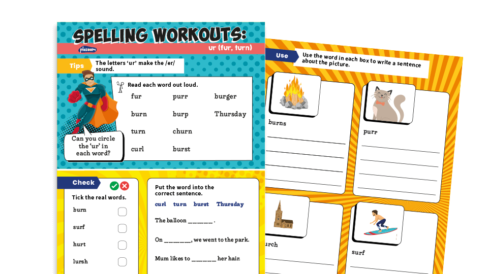 image of Year 1 ‘ur’ (turn): KS1 Spelling Worksheets