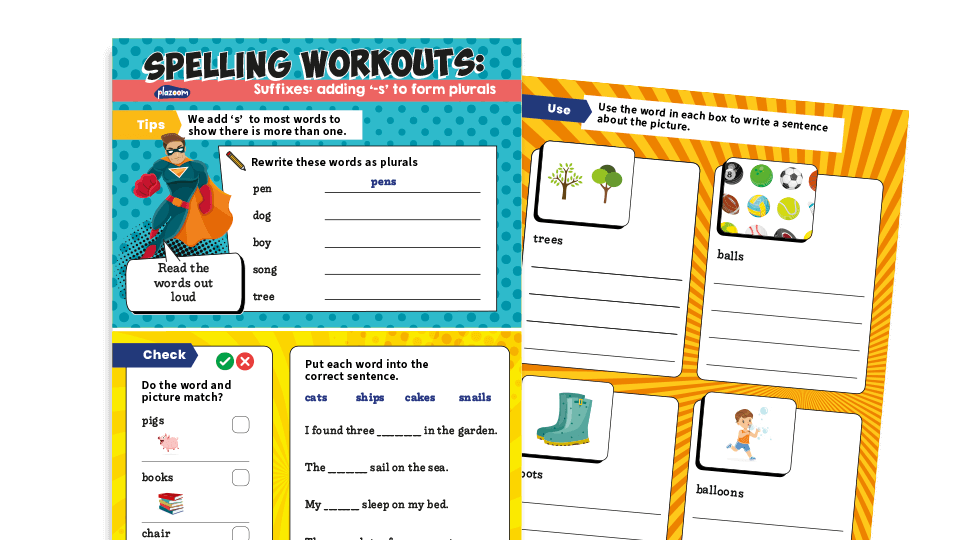 image of Year 1 plurals -s: KS1 Spelling Worksheets