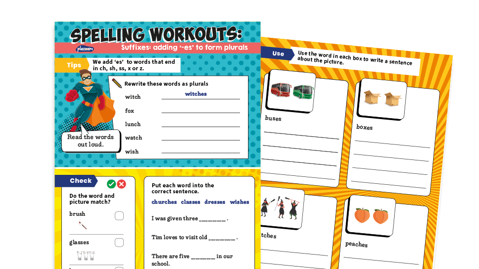 image of Year 1 plurals -es: KS1 Spelling Worksheets