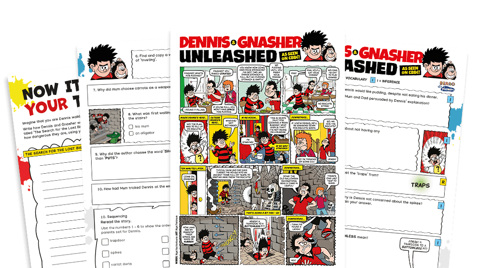 image of Dennis and the Hallowe’en Biscuit Challenge – KS2 Beano Comprehension and Writing Activities Pack