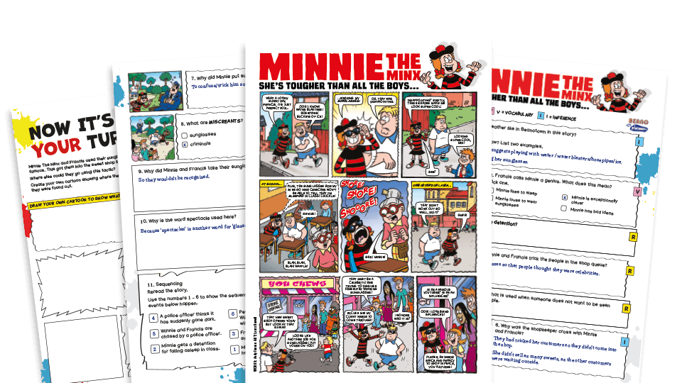 image of Minnie and the Sunglasses – KS2 Beano Comprehension and Writing Activities Pack