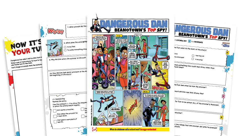 image of Dangerous Dan and the Electric Scooter – KS2 Beano Comprehension and Writing Activities Pack