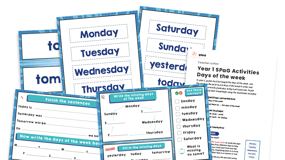 image of Year 1 Days of the Week - KS1 Grammar Worksheets