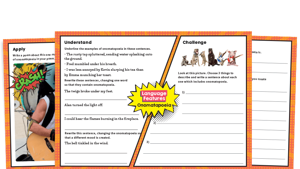 image of KS2 Onomatopoeia KS2 SPaG Worksheets