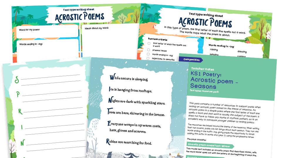 image of Acrostic Poems, The Seasons - KS1 Text Types: Writing Planners and Model Texts