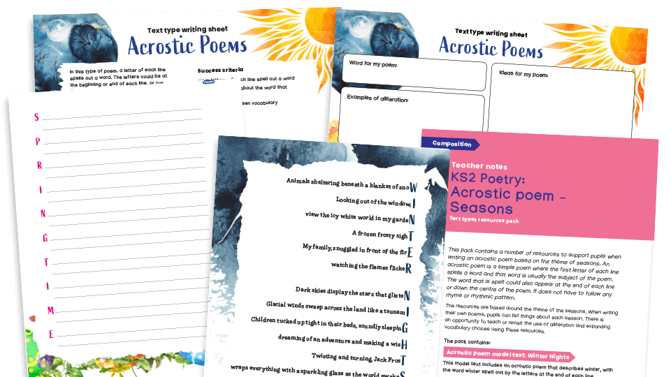 image of Acrostic Poems, The Seasons - KS2 Text Types: Writing Planners and Model Texts