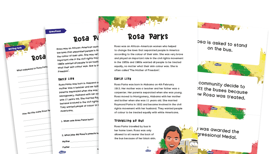 image of Rosa Parks: KS1 Inspirational People Comprehension and Writing Activities Pack