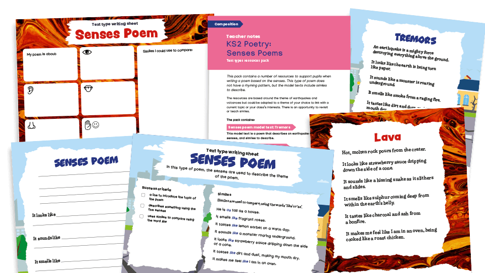 image of Senses Poem - KS2 Text Types: Writing Planners and Model Texts