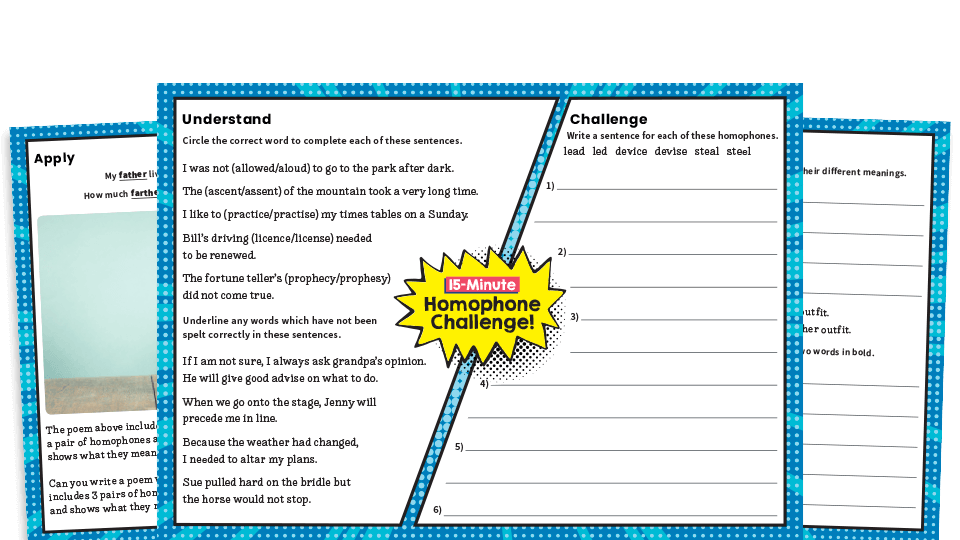 image of Year 5 and 6 Homophones Worksheet – KS2 SPaG Challenge