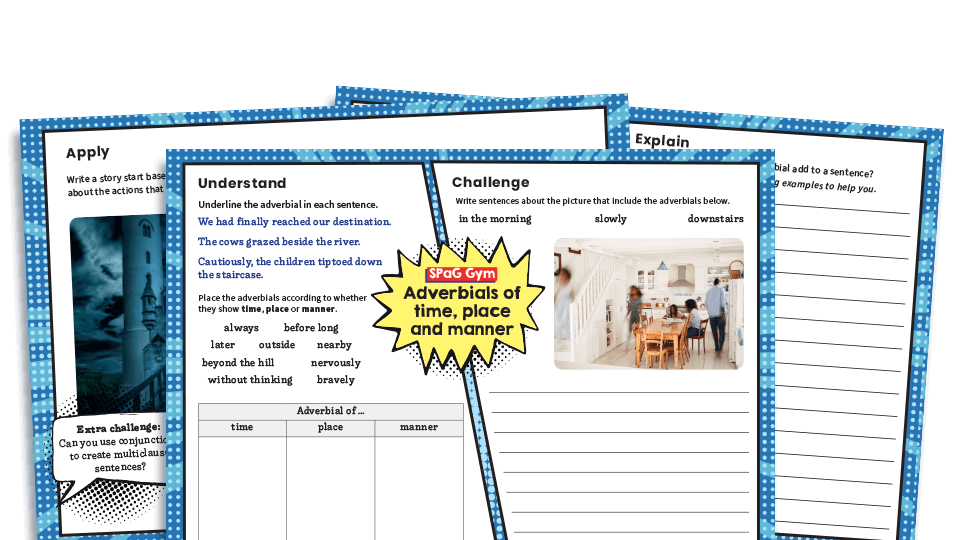 image of Year 5 Adverbials of Time, Place and Number - KS2 Grammar Worksheets