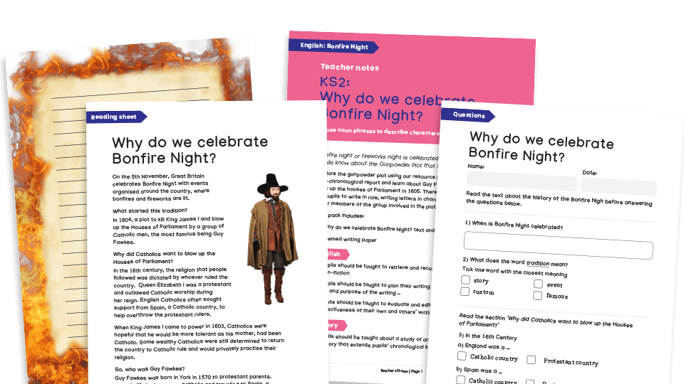 image of KS2 The Gunpowder Plot: Comprehension and Writing Activities Pack for Bonfire Night