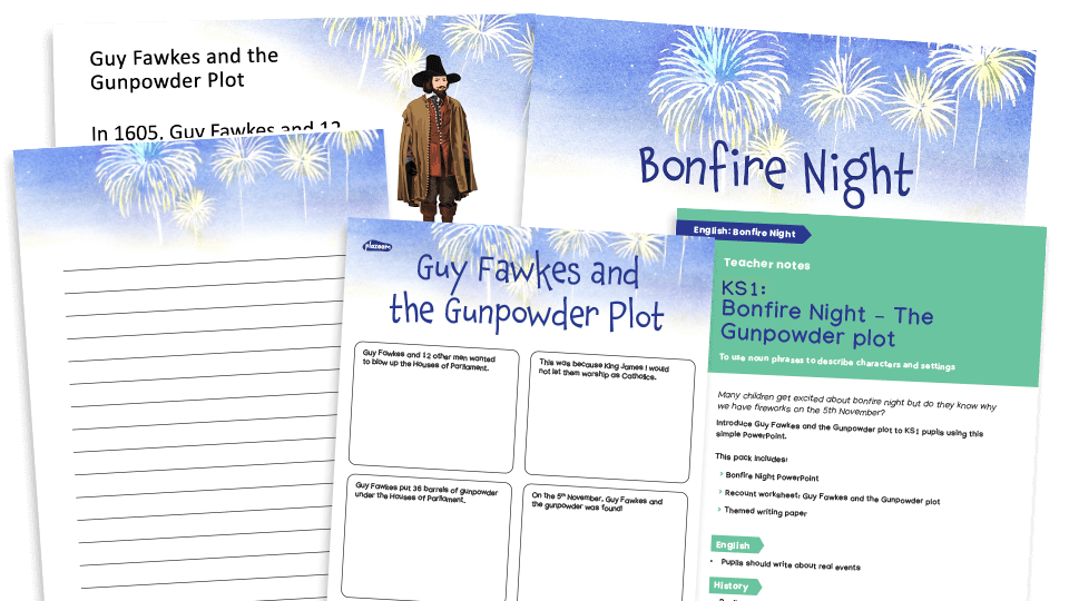 image of KS1 The Gunpowder Plot: Comprehension and Writing Activities Pack for Bonfire Night
