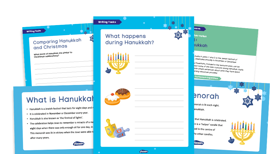 image of KS1 Hanukkah Resource Pack - Teaching Slides and Writing Tasks