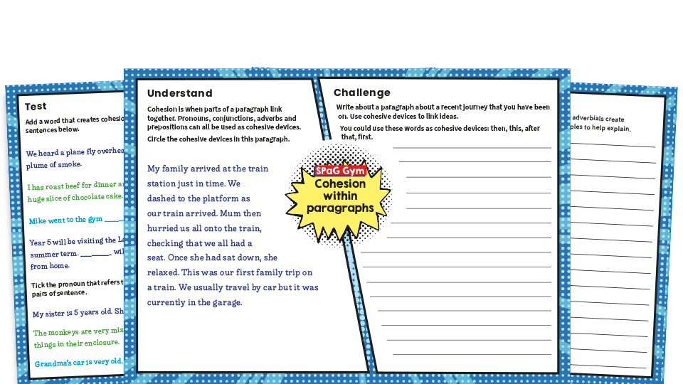 image of Year 5 Cohesion Within Paragraphs - KS2 Grammar Worksheets