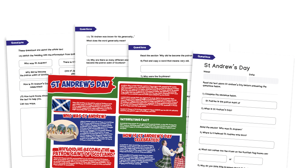 image of St Andrew’s Day - KS2 Comprehension text and Worksheets