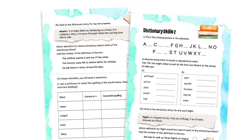 image of Dictionary Skills: Year 3 Vocabulary Worksheets 2