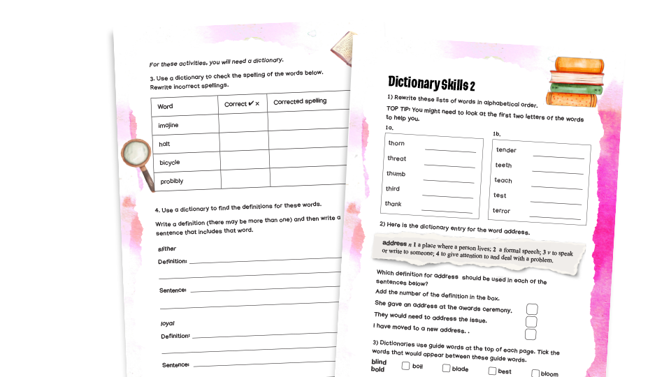 image of Dictionary Skills: Year 4 Vocabulary Worksheets 2