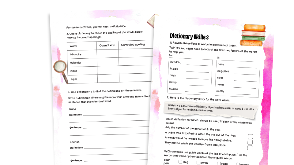 image of Dictionary Skills: Year 4 Vocabulary Worksheets 3