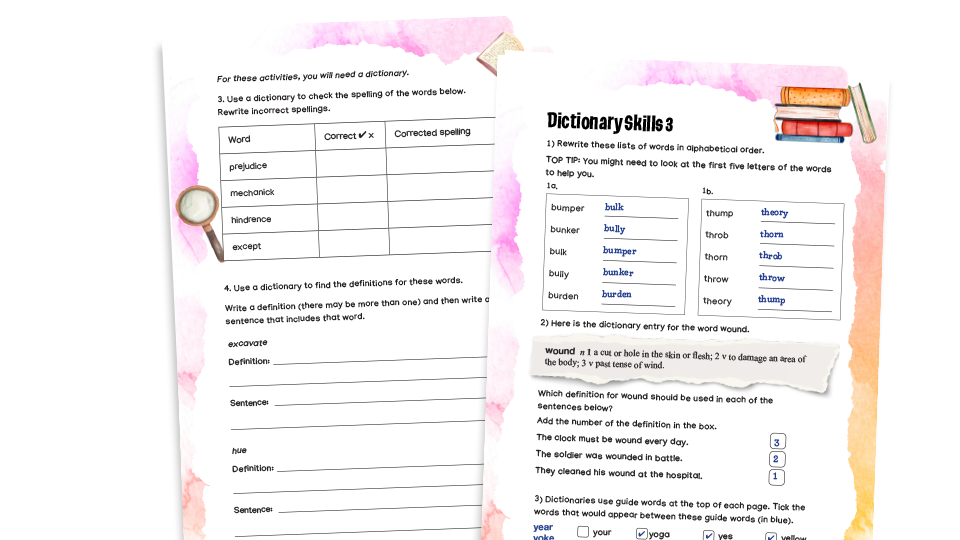 image of Dictionary Skills: Year 5 Vocabulary Worksheets 3