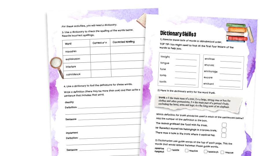 image of Dictionary Skills: Year 6 Vocabulary Worksheets 3