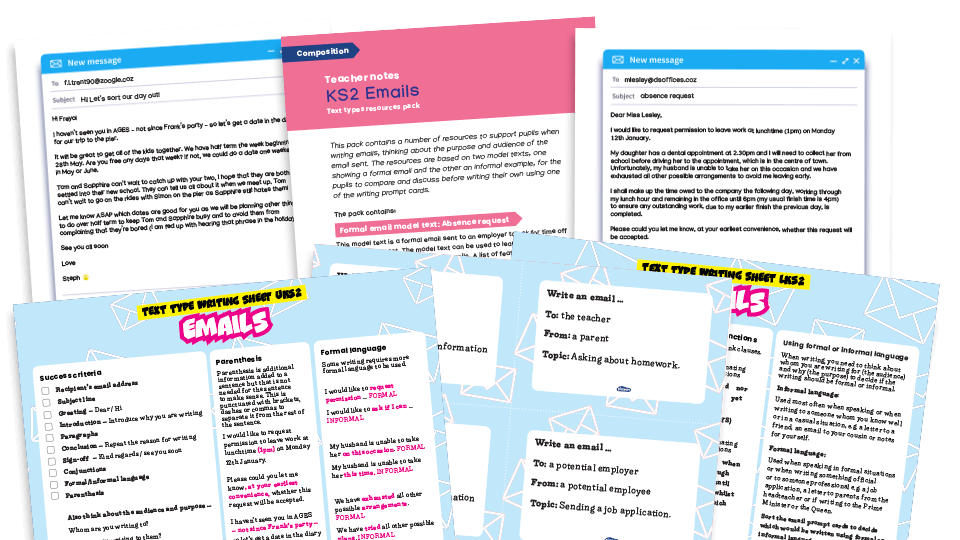 Emails (formal and informal) - KS2 Text Types: Writing Planners and Model Texts