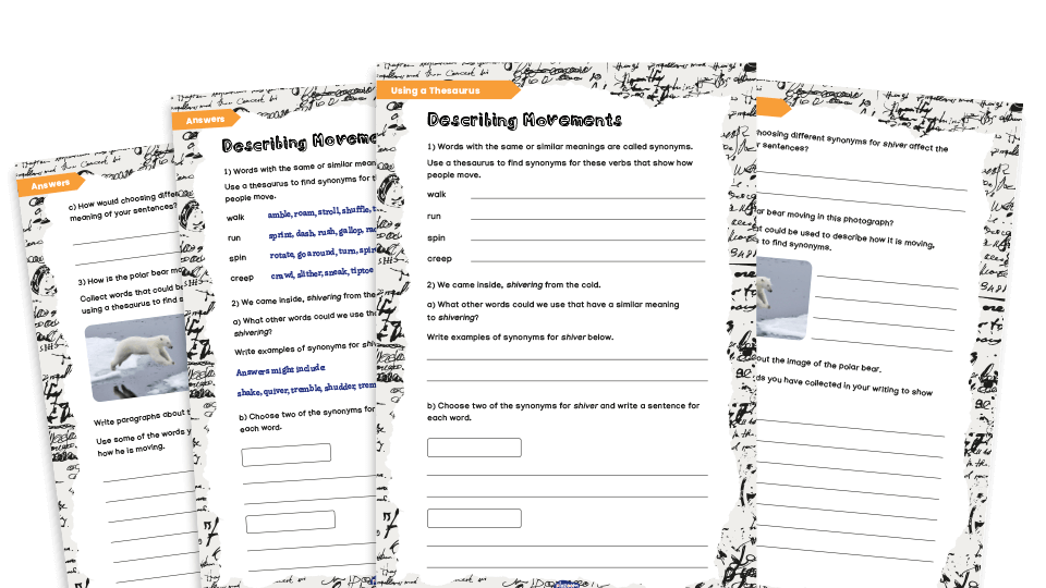 image of Thesaurus skills - movement: Year 5 and Year 6 worksheets 2