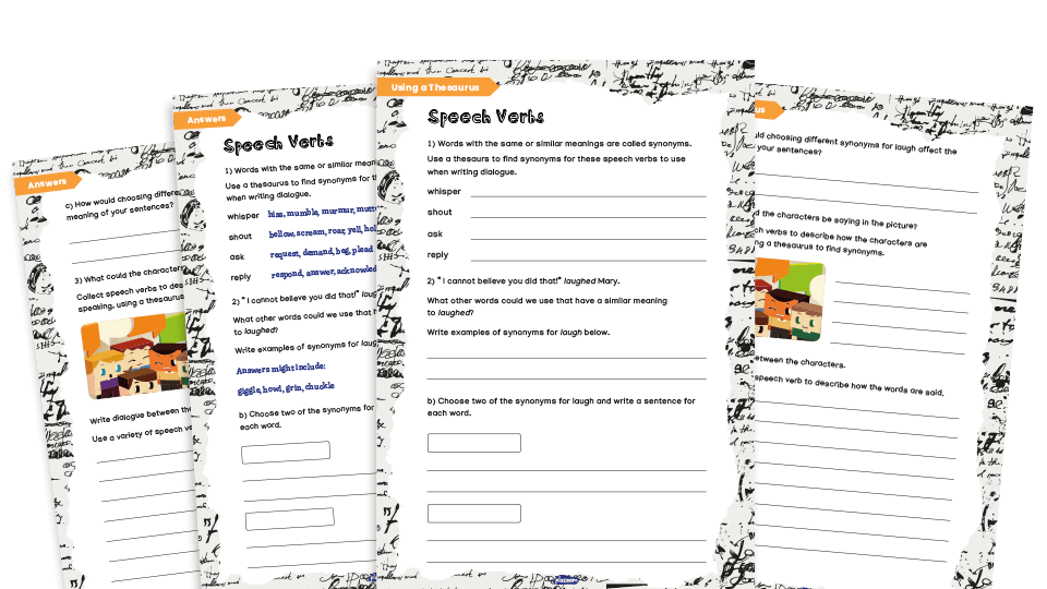 image of Thesaurus skills - speech: Year 5 and Year 6 worksheets 3