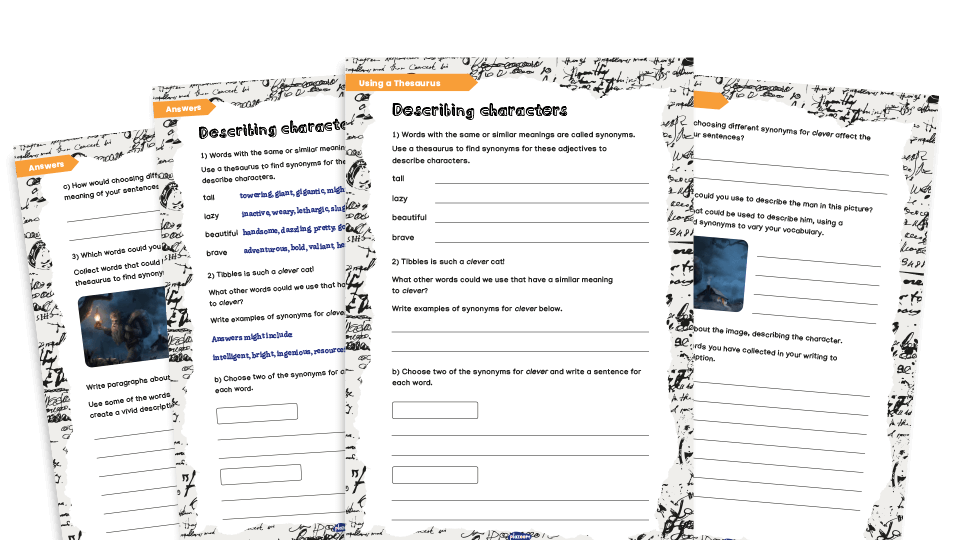 image of Thesaurus skills - characters: Year 5 and Year 6 worksheets 4