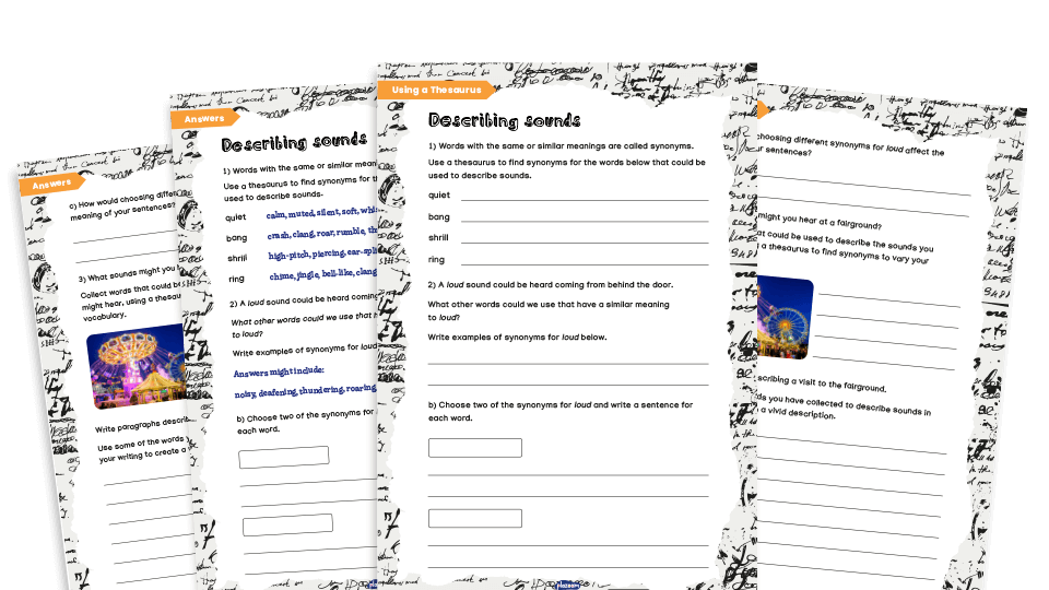 image of Thesaurus skills - sounds: Year 5 and Year 6 worksheets 5