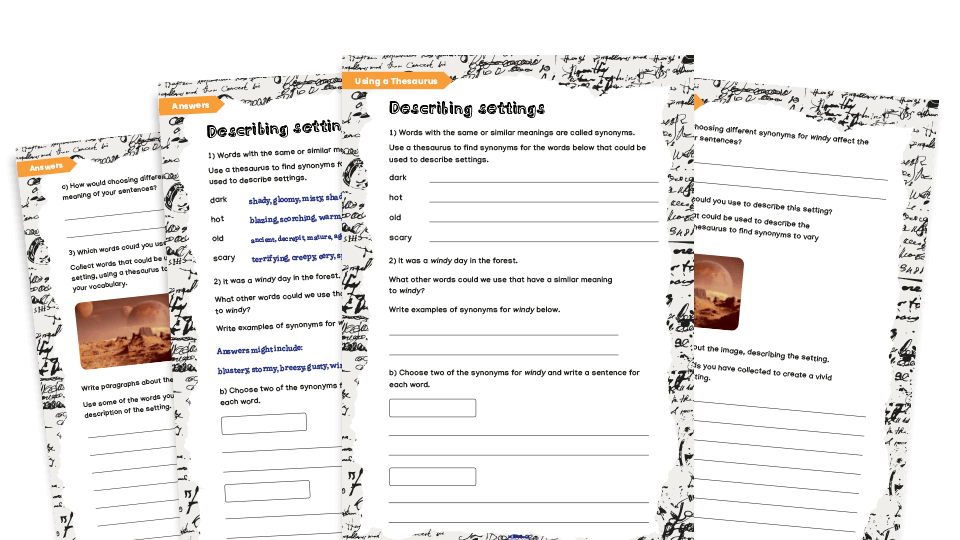 image of Thesaurus skills - settings: Year 5 and Year 6 worksheets 6