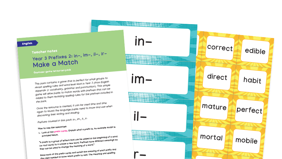 image of Year 3 Make a Match - Prefixes (in- im- il- ir-)