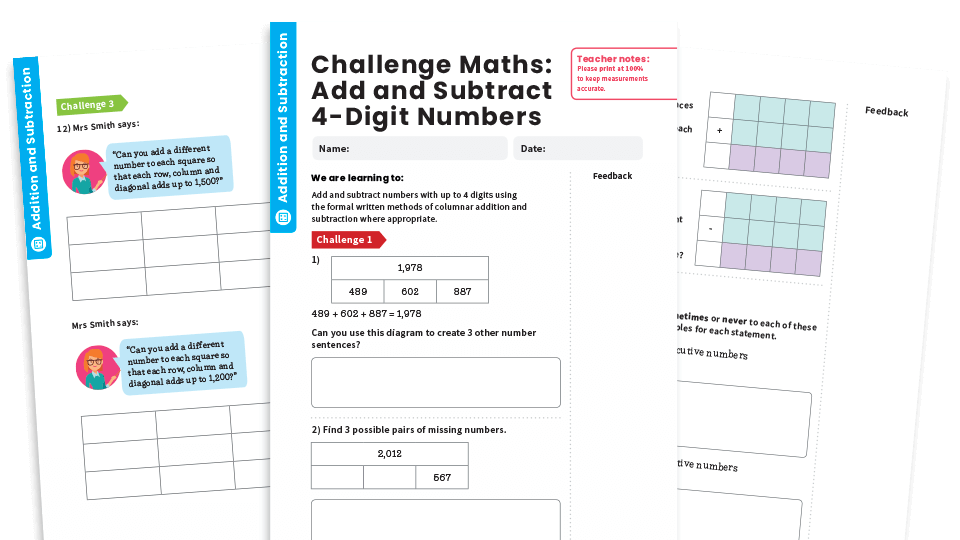 image of Adding And Subtracting 4-Digit Numbers: Year 4 – Addition And Subtraction – Maths Challenge