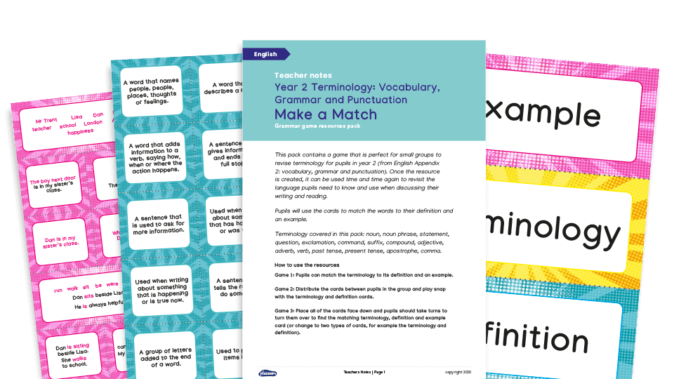 image of Year 2 Appendix 2 Terminology Make a Match - KS1 Grammar Game