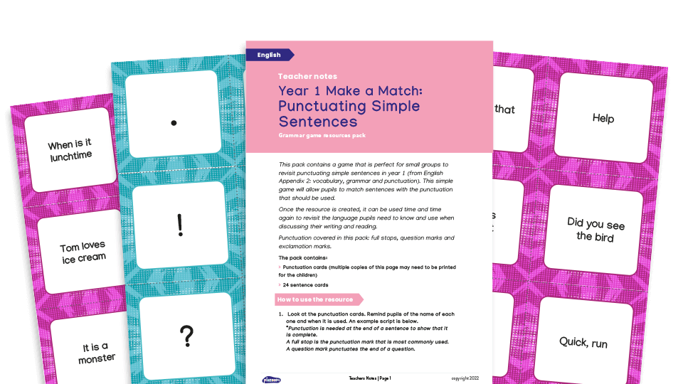 image of Year 1 Punctuating Simple Sentences - KS1 Grammar Game