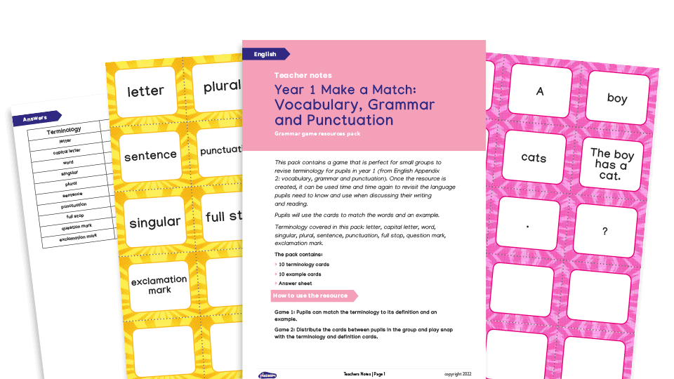 image of Year 1 Appendix 2 Terminology - KS1 Grammar Game