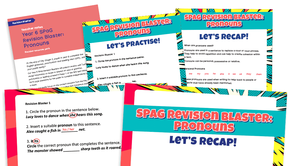 image of KS2 SATs SPaG Revision Blaster - pronouns (including relative pronouns)