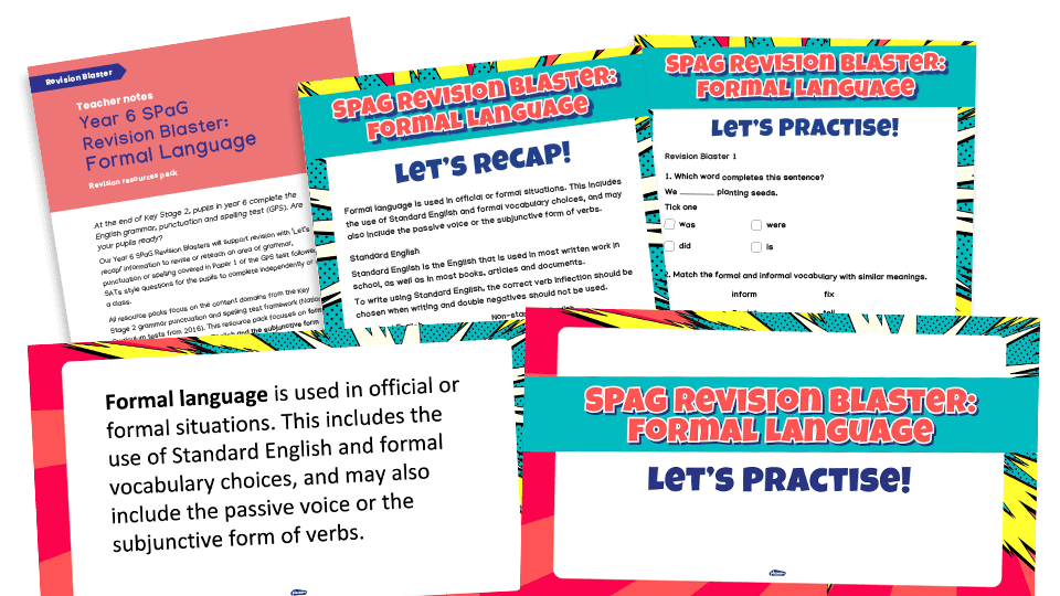 image of KS2 SATs SPaG Revision Blaster - formal language (including subjunctive form KS2)