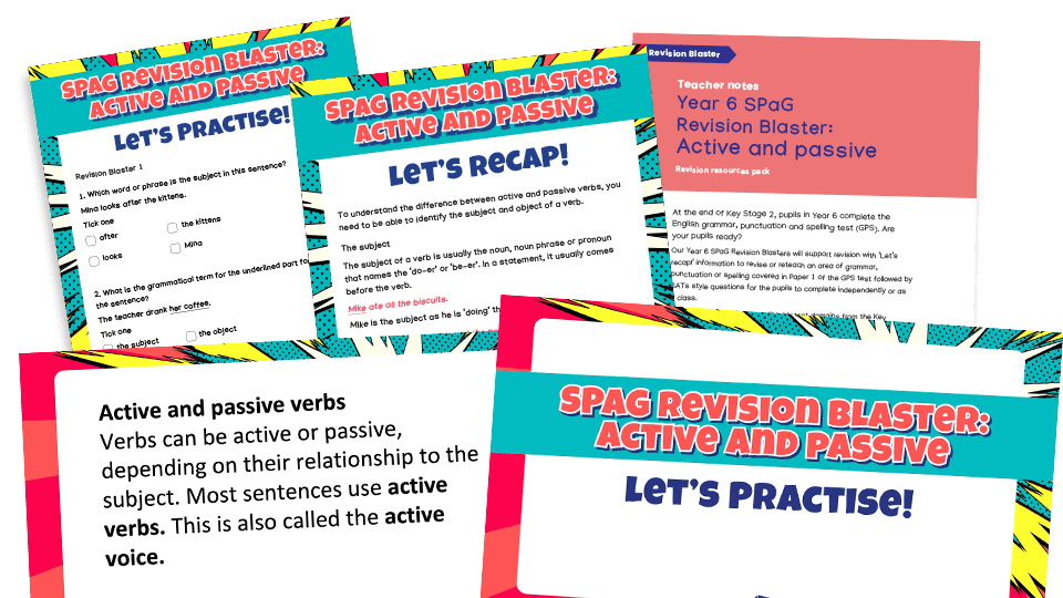 KS2 SATs SPaG Revision Blaster - active and passive (including subject and object)