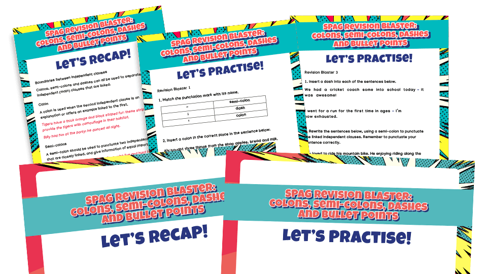 KS2 SATs SPaG Revision Blaster - colons, semi-colons, dashes (clauses and bullet points)