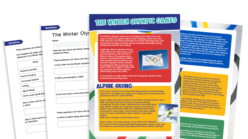 image of KS2 Winter Olympics Comprehension Pack