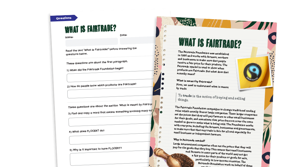 image of FairTrade: KS2 comprehension pack with text and worksheets