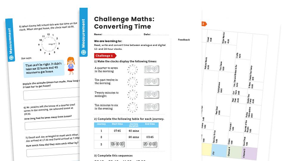 image of Converting Time on Clocks: Year 4 – Measurement – Maths Challenge