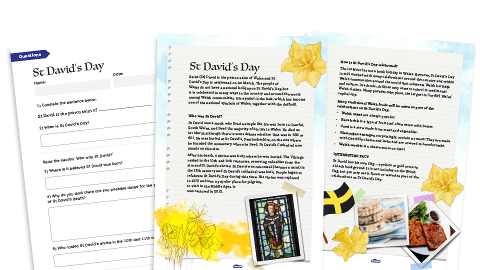 image of St David’s Day Resources Pack - KS2 comprehension text and worksheets