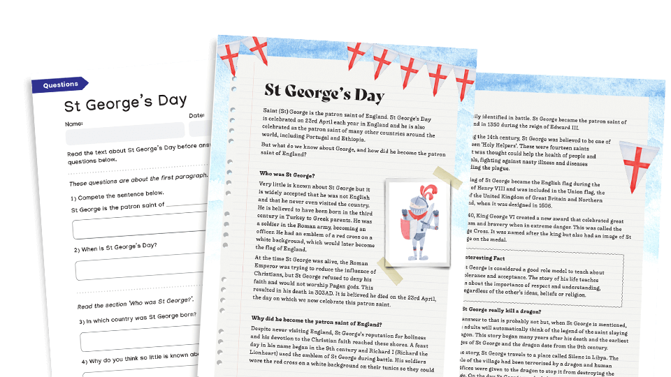 image of St George’s Day Resource Pack - KS2 comprehension text and worksheets