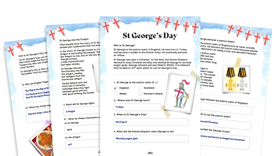 image of St George’s Day Resource Pack - KS1 comprehension text, PPT and worksheets