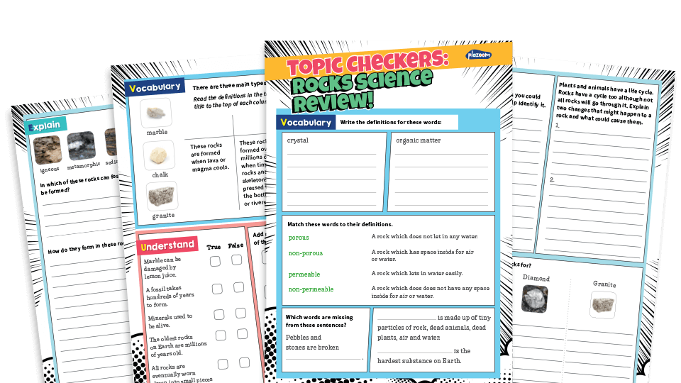 image of Science Topic Checker: Year 3 - Rocks